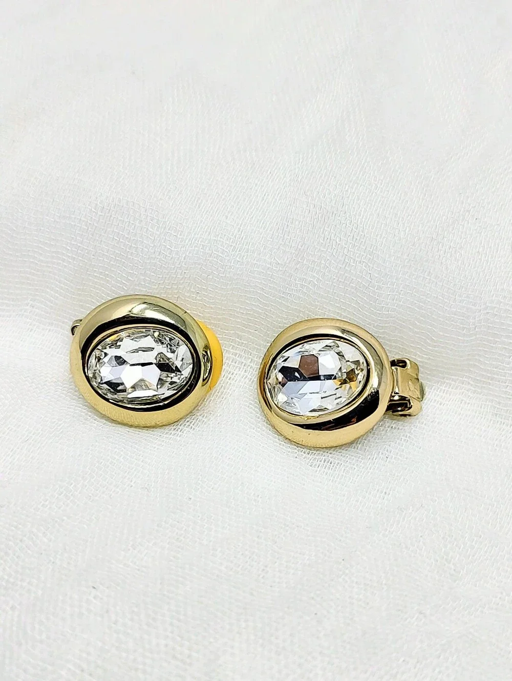 Chico's Oval Gold And Crystal Rhinestone Clip-on Earrings